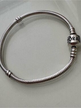 Genuine Pandora 925 sterling silver barrel clasp snake chain bracelet